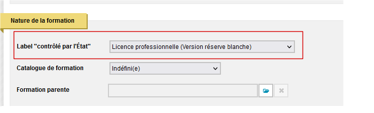 Formation - champ label "contrôlé par l'Etat"