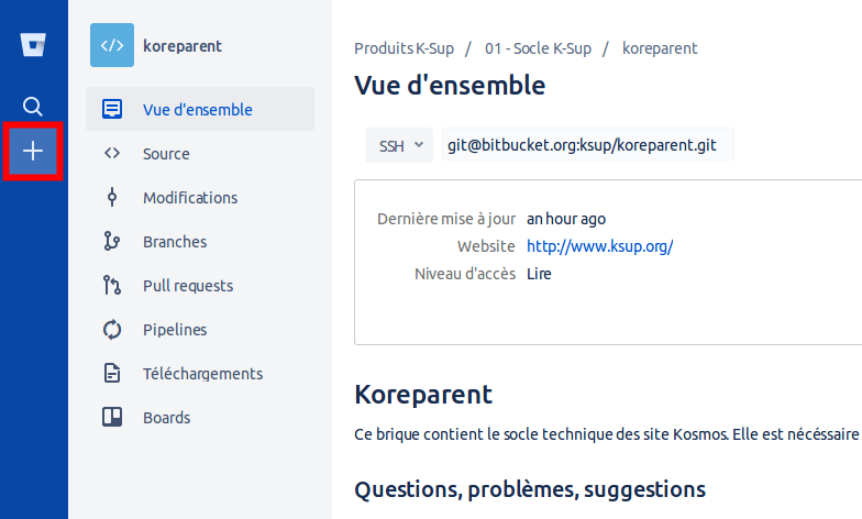 Menu Ajout bitbucket